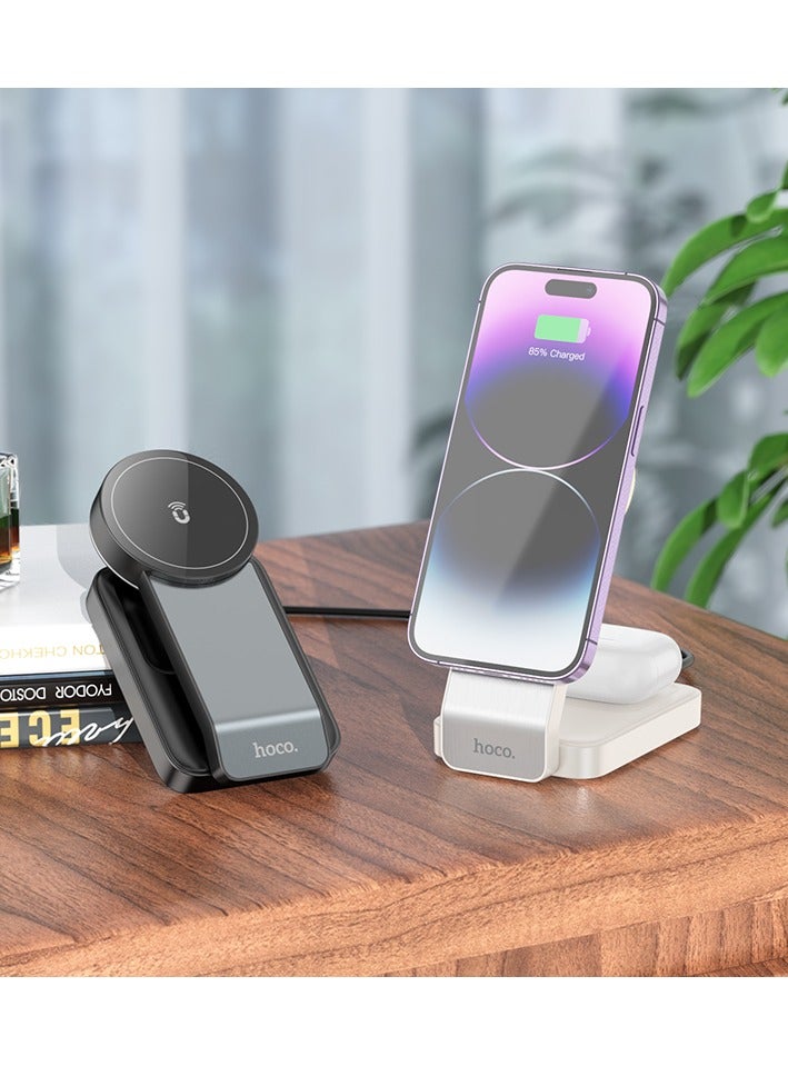 hoco CQ3 Motorcycle Folding 3-in-1 Magnetic Wireless Fast Charger – For Phones, Earphones, and Apple Watch, Foldable with Ambient Light