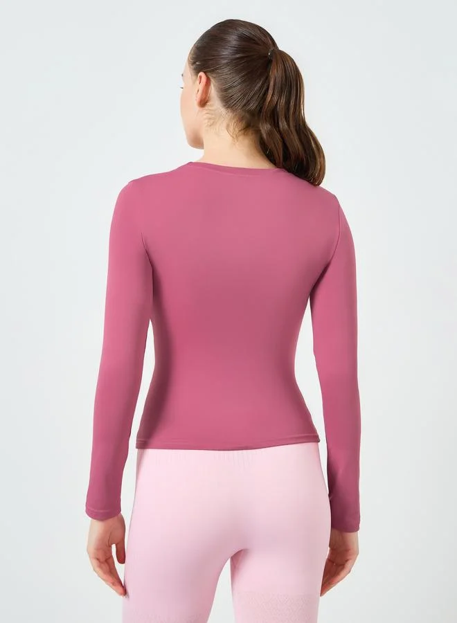 Styli Active  Round Neck Fitted Long Sleeve Top for Women | Best Price UAE