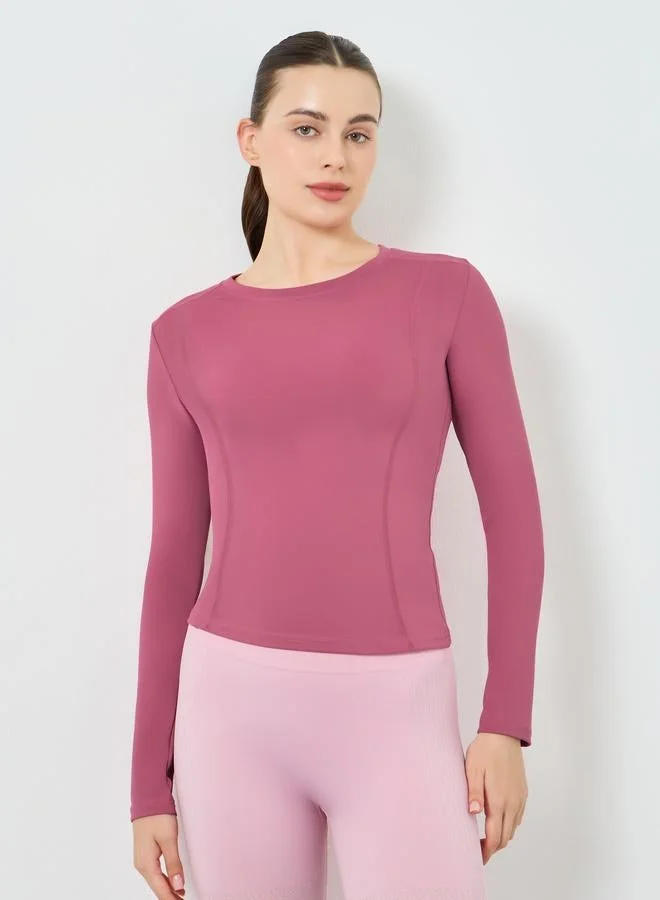 Styli Active Round Neck Fitted Long Sleeve Top