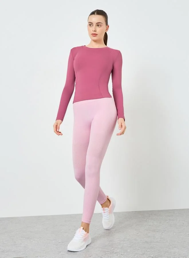 Styli Active  Round Neck Fitted Long Sleeve Top for Women | Best Price UAE
