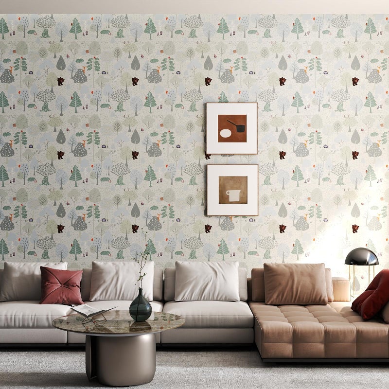Vinjiasin Forest Animals Peel and Stick Wallpaper for Kids Room Nursery Woodland Theme Self Adhesive Removable Animal Wall Paper for Baby Room Playroom Decorative 17"x120" - Image 2