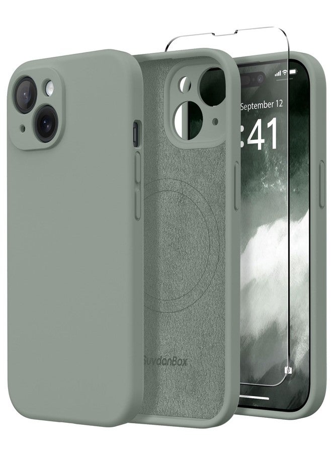 SuydanBox Magnetic for iPhone 14 Case, Compatible with MagSafe, [Full Camera Protection][Screen Protector] Silicone Shockproof Protective Phone Case for iPhone 14 6.1 inch, Calke Green - Image 1