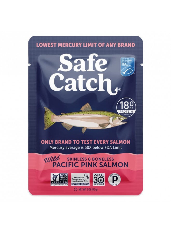 SAFE CATCH Safe Catch Wild Pacific Pink Salmon Skinless Boneless Wild-Caught Salmon Fish Pouch, Mercury Tested, Kosher, 12-Pack Salmon Pouches 3oz Packets - Image 1