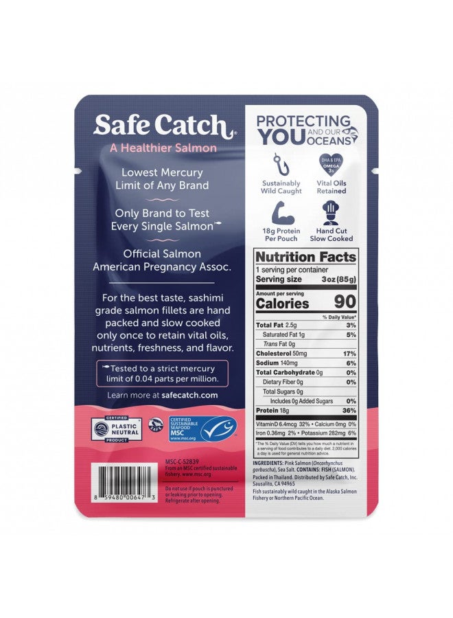 SAFE CATCH Safe Catch Wild Pacific Pink Salmon Skinless Boneless Wild-Caught Salmon Fish Pouch, Mercury Tested, Kosher, 12-Pack Salmon Pouches 3oz Packets - Image 2