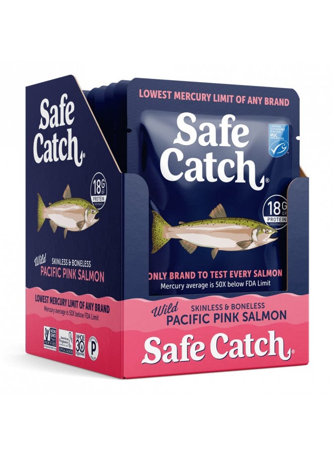 SAFE CATCH Safe Catch Wild Pacific Pink Salmon Skinless Boneless Wild-Caught Salmon Fish Pouch, Mercury Tested, Kosher, 12-Pack Salmon Pouches 3oz Packets - Image 3
