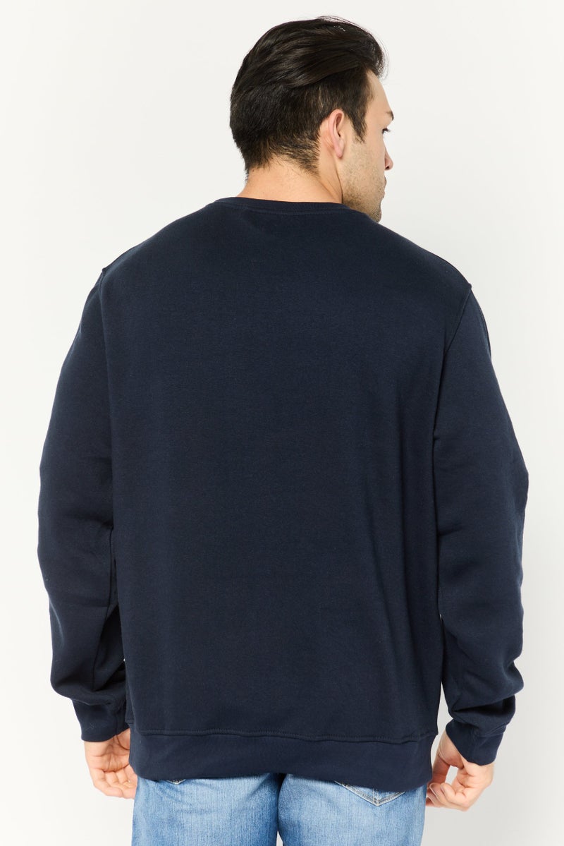 CROSSHATCH Men 2 Pieces Crew Neck Brand Logo Long Sleeve Sweatshirts, Navy - Image 4