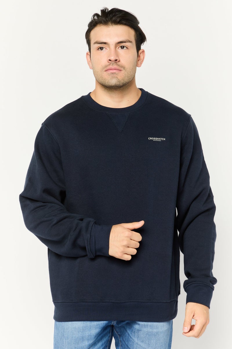 CROSSHATCH Men 2 Pieces Crew Neck Brand Logo Long Sleeve Sweatshirts, Navy - Image 1