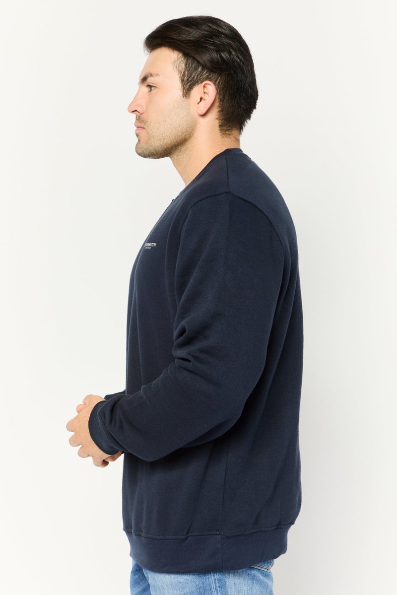 CROSSHATCH Men 2 Pieces Crew Neck Brand Logo Long Sleeve Sweatshirts, Navy - Image 3