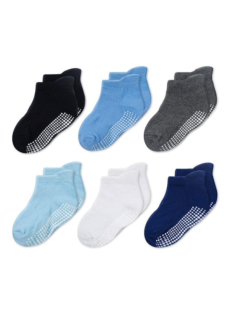 6 Pairs Grips Ankle Socks for Toddler Non Slip Socks for Kids Low Cut Anti Skid Floor Socks for 3 to 5 Years Baby Boys and Girls Size L - Image 1