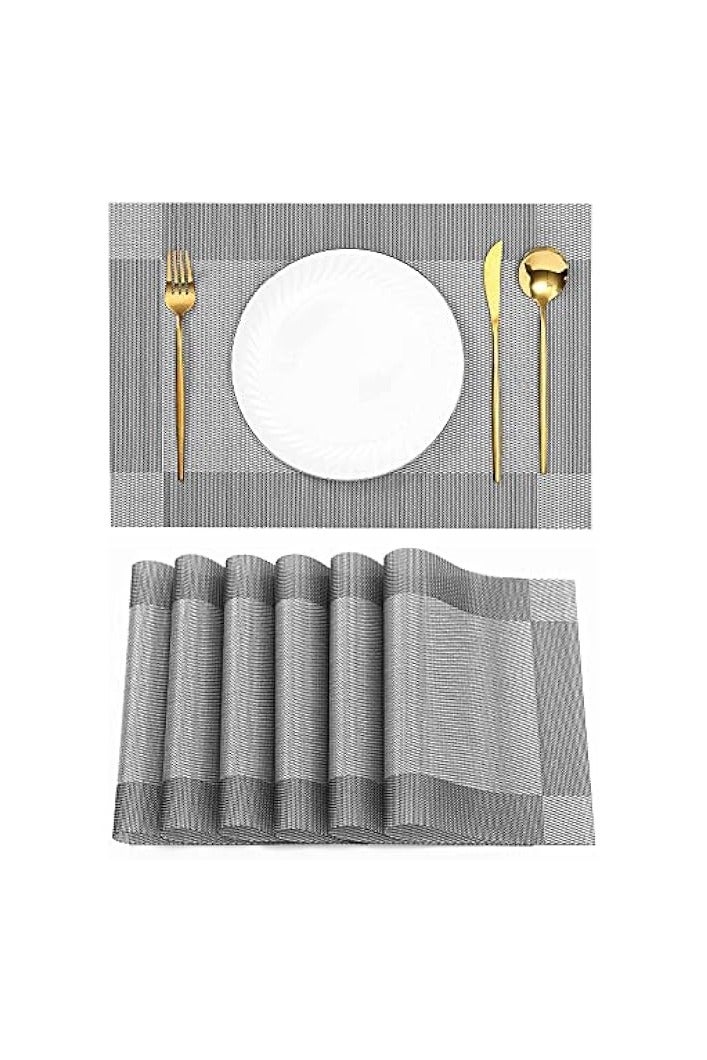 بروماس طقم مفارش طاولة طعام من 6 قطع، مفارش طاولة مضادة للخدوش - بلاستيك بي في سي - مقاس 18×12 بوصة