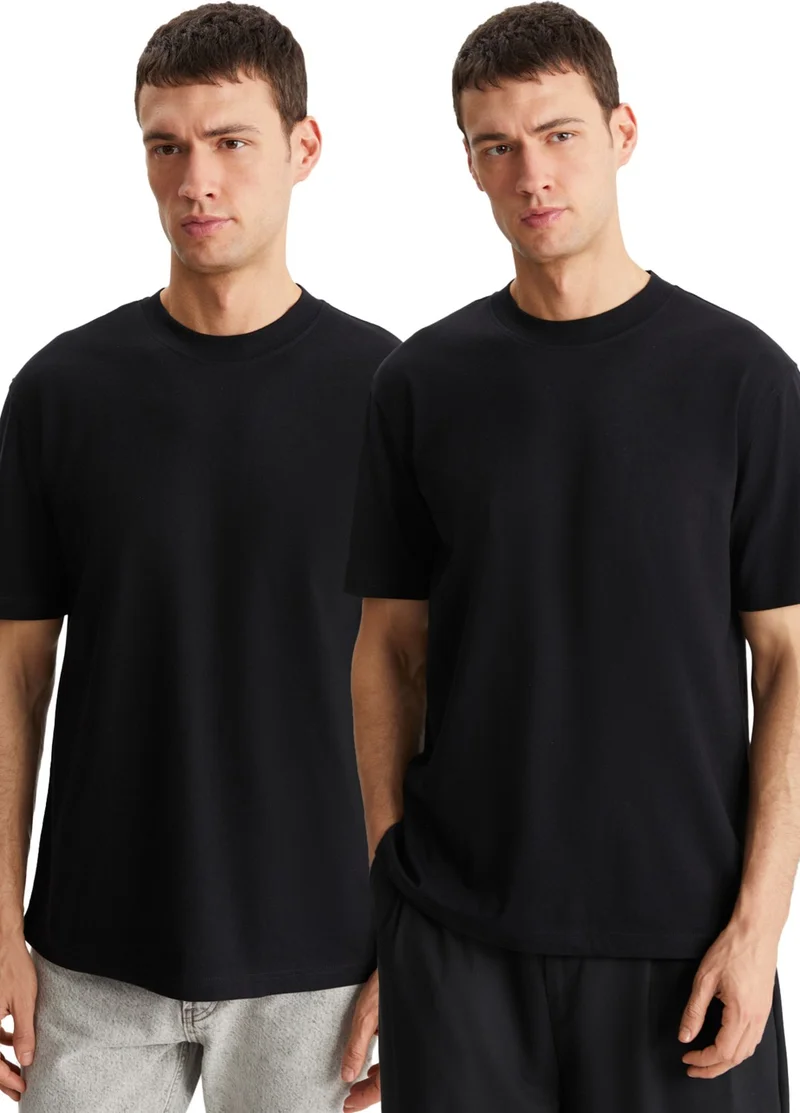 GRIMELANGE Daxton Men's Cotton 2-Pack Short Sleeve Regular Fit Printed Black T-Shirt