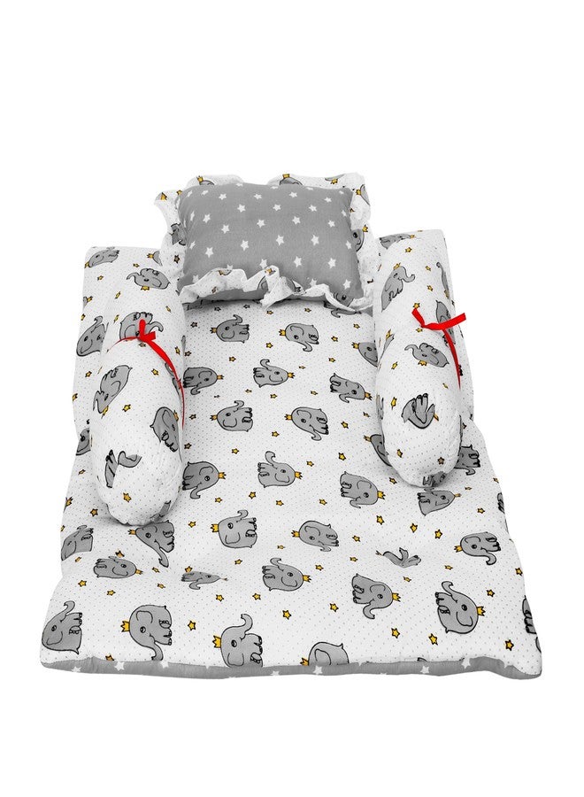 AMARDEEP and Co Combo of Baby Bed with Net | Carry Bag | 4 Pcs Bedding Set(0-6 Months) (Cute Elephants Grey) - Image 2