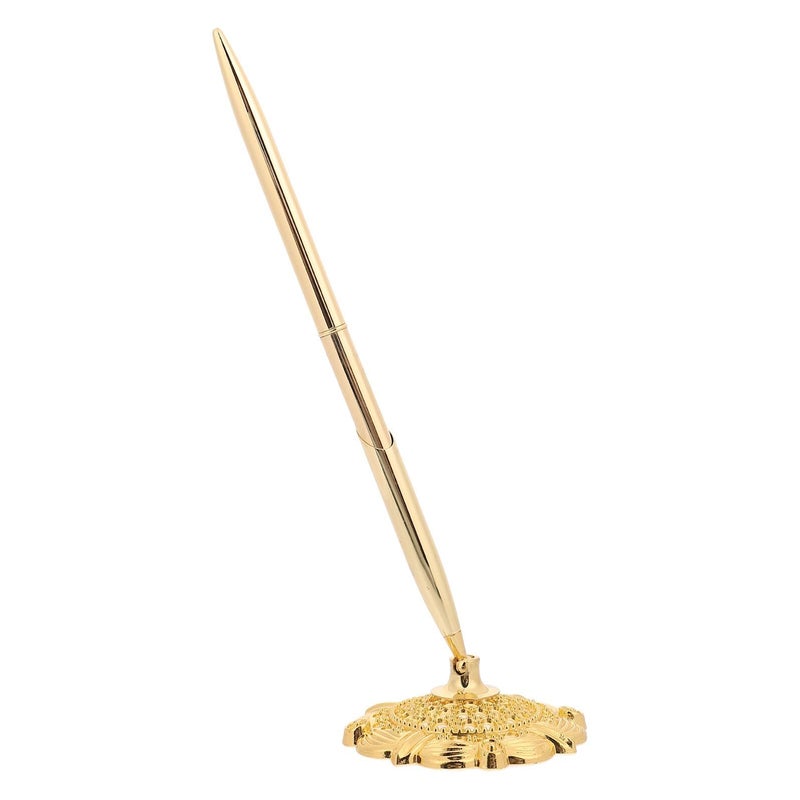Gold Finish Metal Ballpoint Pen with Holder for Business Signature and Office Desk Use Blue Ink - Image 2