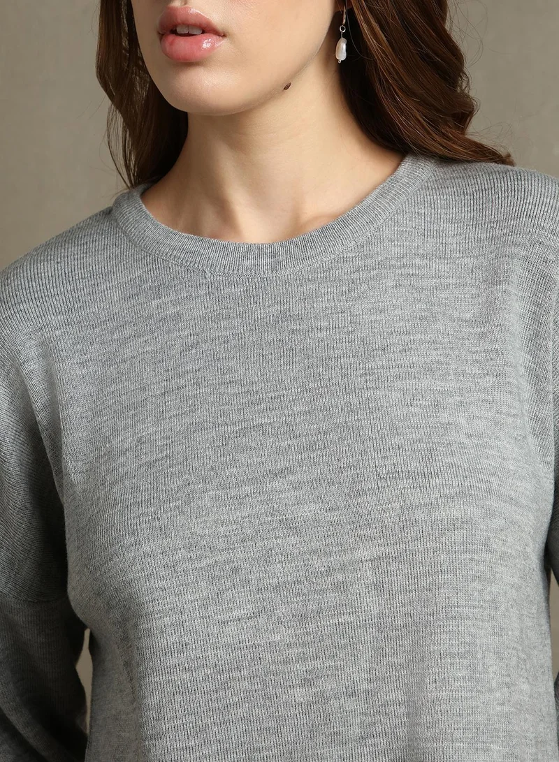 Dennis Lingo Grey Melange Women's Grey Melange 100% Acrylic Solid Regular Fit Sweater for Women | Best Price UAE
