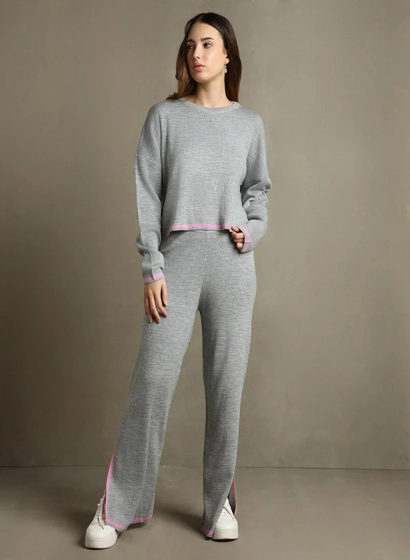 Dennis Lingo Grey Melange Women's Grey Melange 100% Acrylic Solid Regular Fit Sweater for Women | Best Price UAE