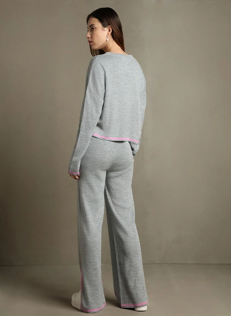 Dennis Lingo Grey Melange Women's Grey Melange 100% Acrylic Solid Regular Fit Sweater for Women | Best Price UAE