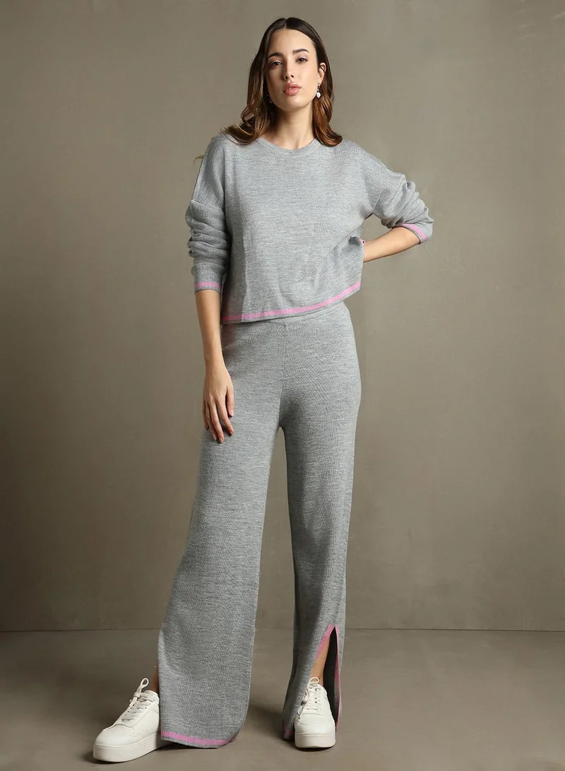 Dennis Lingo Grey Melange Women's Grey Melange 100% Acrylic Solid Regular Fit Sweater for Women | Best Price UAE