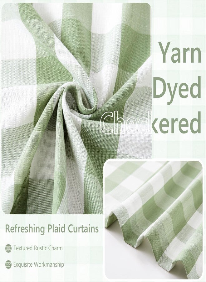 Amzdecor Christmas Buffalo Plaid Grommet Curtains 84 Inch Length, Green Semi-Sheer Gingham Check Farmhouse Rustic Textured Curtains Drapery for Living Room Bedroom,2 Panels （40" x 84",Green & White） - Image 4