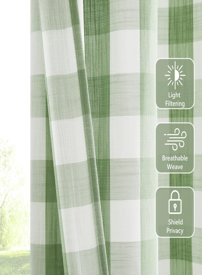 Amzdecor Christmas Buffalo Plaid Grommet Curtains 84 Inch Length, Green Semi-Sheer Gingham Check Farmhouse Rustic Textured Curtains Drapery for Living Room Bedroom,2 Panels （40" x 84",Green & White） - Image 3