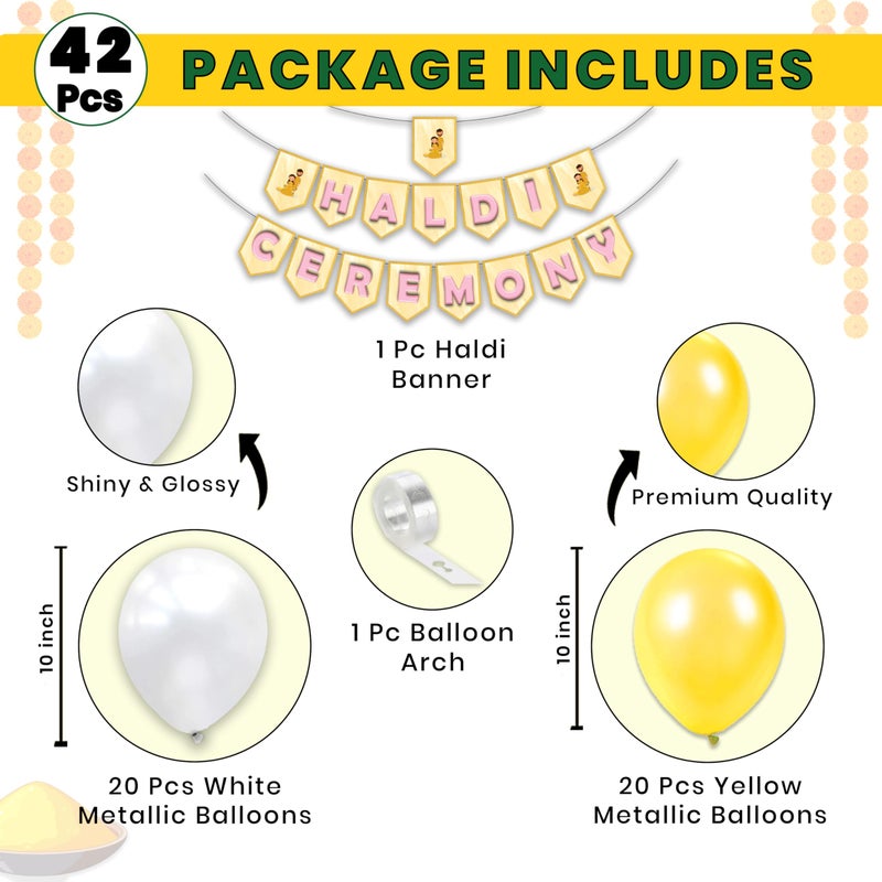 1iAM Haldi Decoration Combo Pack of 42 - 1pc Haldi Ceremony Banner, 40pcs Balloons & 1pc Balloon Arch | Pre-Wedding Decoration Items for Daughter, Sister, Girlfriend Creative Marriage Event Program - Image 2