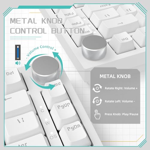 A-jazz Attack Shark ajazz AK820 Wired Mechanical Gaming Keyboard with Volume Knob Hot Swappable 75% Gasket Keyboard 5-Layer Noise Absorbing Foam PBT Keycap Ice Blue Backlit Blue Switch for PC/Win/Mac-White - Image 3