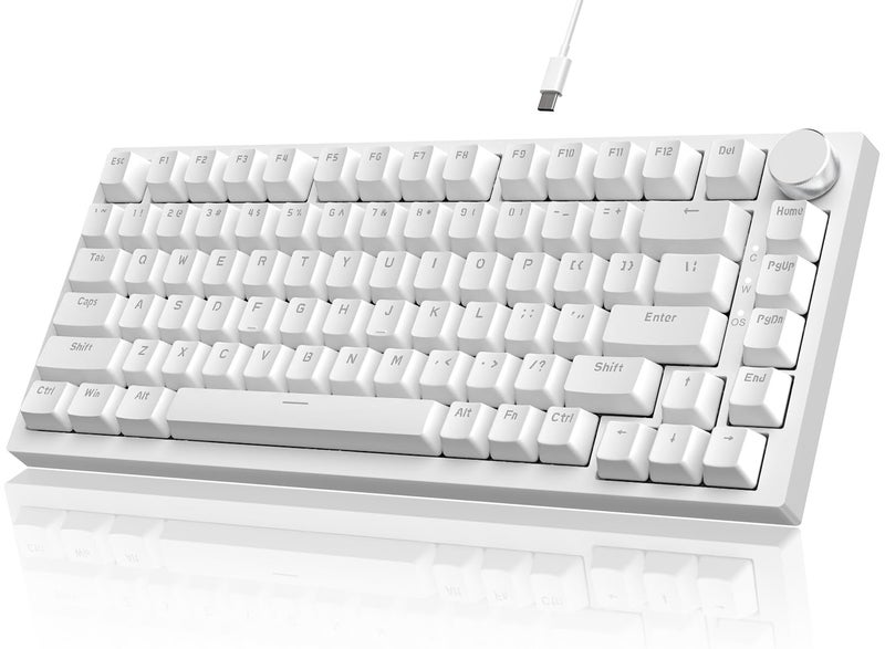 A-jazz Attack Shark ajazz AK820 Wired Mechanical Gaming Keyboard with Volume Knob Hot Swappable 75% Gasket Keyboard 5-Layer Noise Absorbing Foam PBT Keycap Ice Blue Backlit Blue Switch for PC/Win/Mac-White - Image 1
