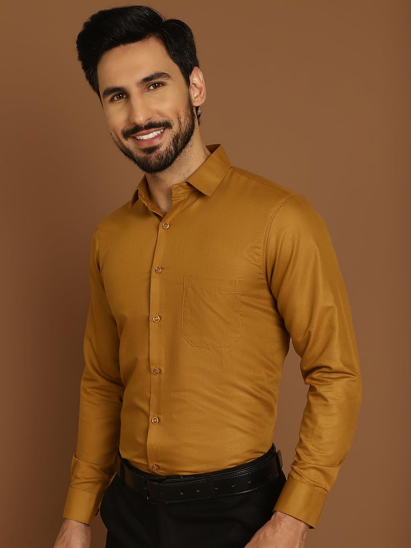 Indian Needle Mustard Cotton Solid Formal Shirt for Mens (Mustard, M) - Image 3