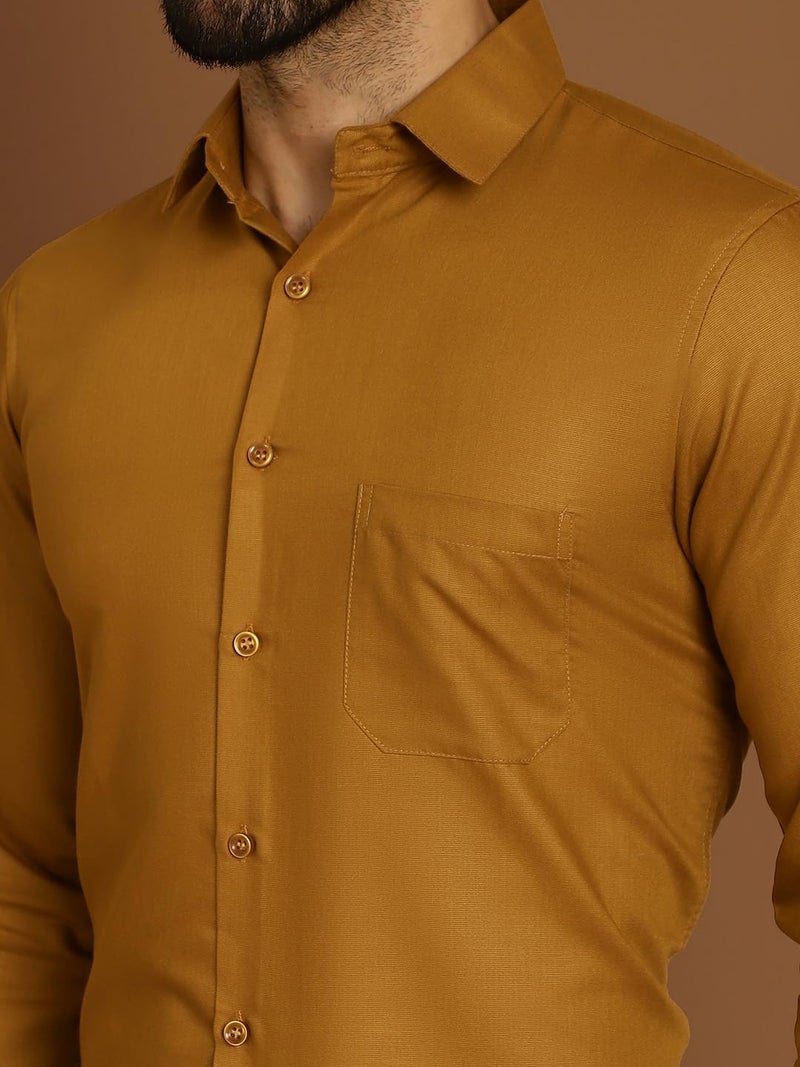 Indian Needle Mustard Cotton Solid Formal Shirt for Mens (Mustard, M) - Image 5