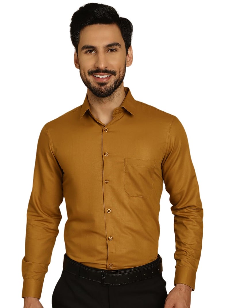 Indian Needle Mustard Cotton Solid Formal Shirt for Mens (Mustard, M) - Image 1