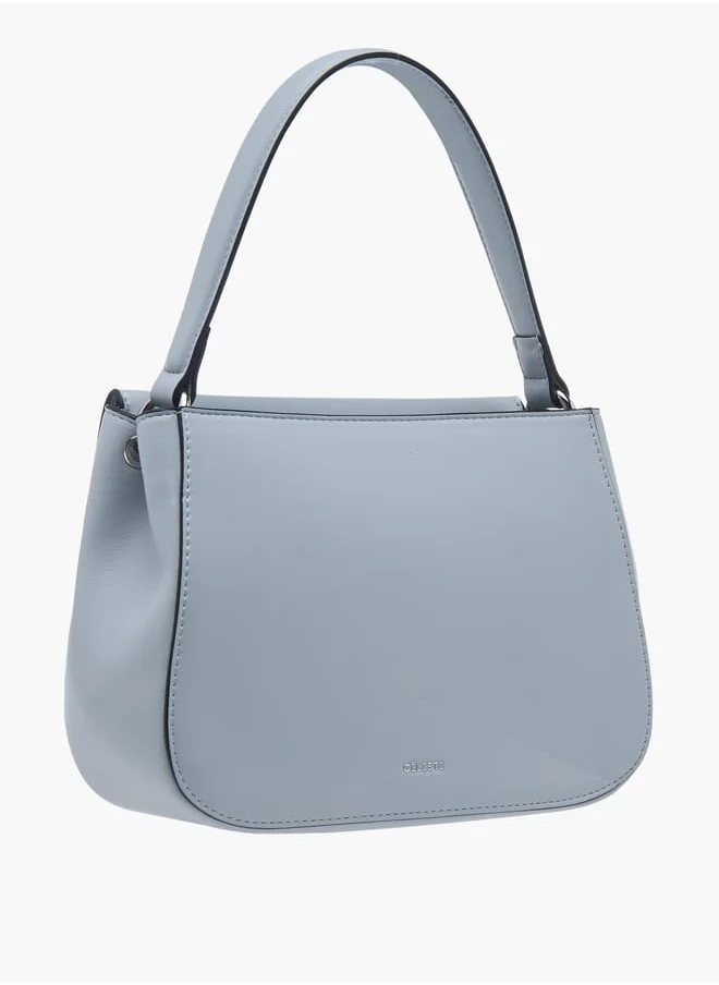 Celeste Women Solid Satchel Bag with Adjustable Strap and Button Closure