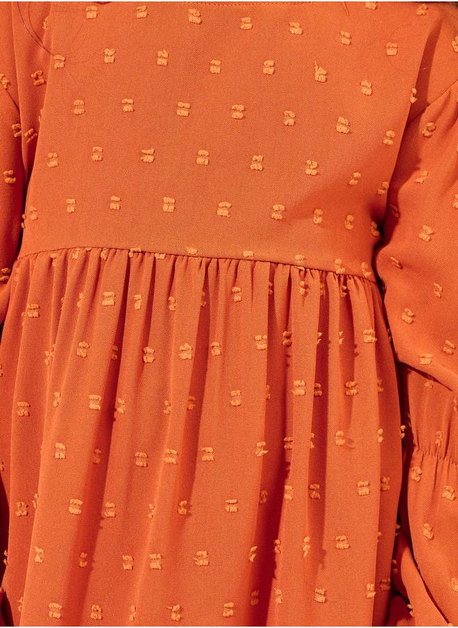 Styli Dobby Ruffled Neck Casual Dress  - Image 3