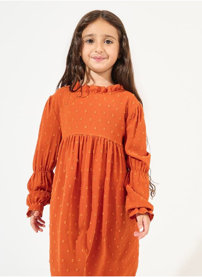Styli Dobby Ruffled Neck Casual Dress  - Image 2