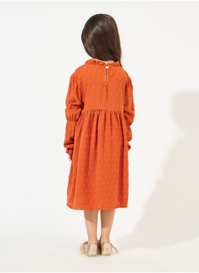 Styli Dobby Ruffled Neck Casual Dress  - Image 4