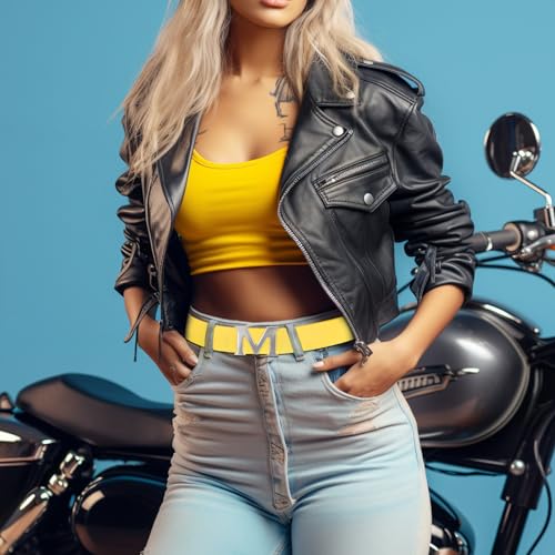 maikun Womens Yellow Belts, Removable Letter M Buckle PU Leather Belt 1.18" Width, Length 120cm - Image 2