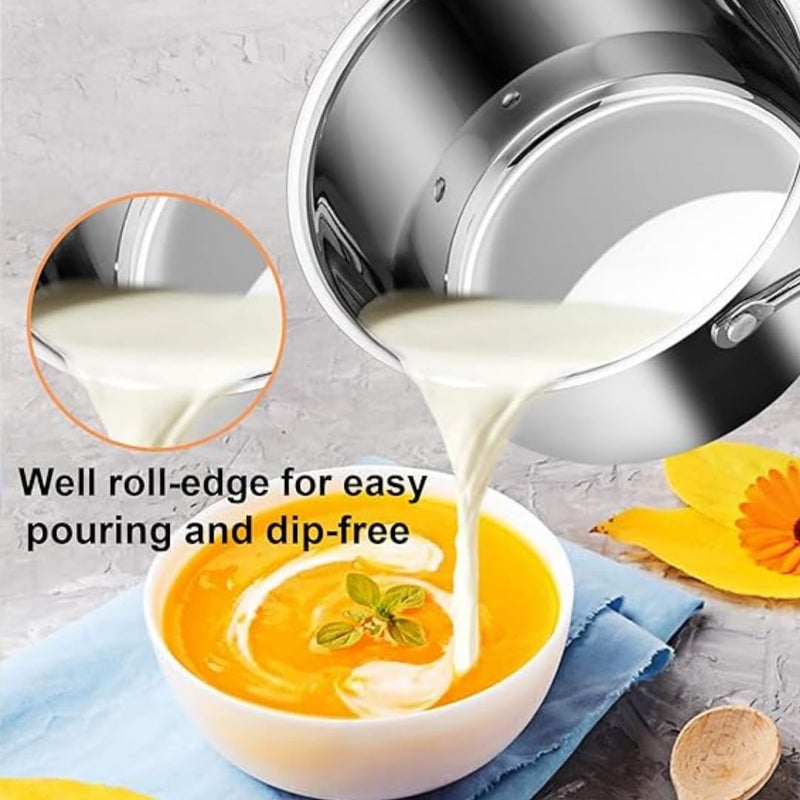 THE COOK HOUSE The Cook House Premium Stainless Steel Sauce Pan Induction and Gas Stove Friendly SauceMilk PanTeapotTapeliPatilaBhagona Silver Dia16cm Height 9cm 15 L - Image 2