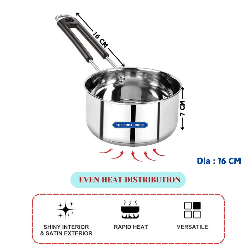 THE COOK HOUSE The Cook House Premium Stainless Steel Sauce Pan Induction and Gas Stove Friendly SauceMilk PanTeapotTapeliPatilaBhagona Silver Dia16cm Height 9cm 15 L - Image 4
