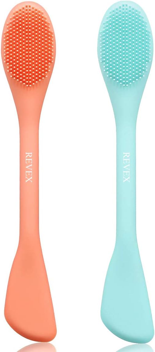 REVEX أداة تطبيق قناع الوجه من ريفكس سيليكون، فرشاة تنظيف الوجه، 2 قطعة أداة تطبيق القناع للطين الوجه، فرش تنظيف الوجه مع شعيرات لإزالة مكياج العناية بالبشرة. (برتقالي + أزرق)