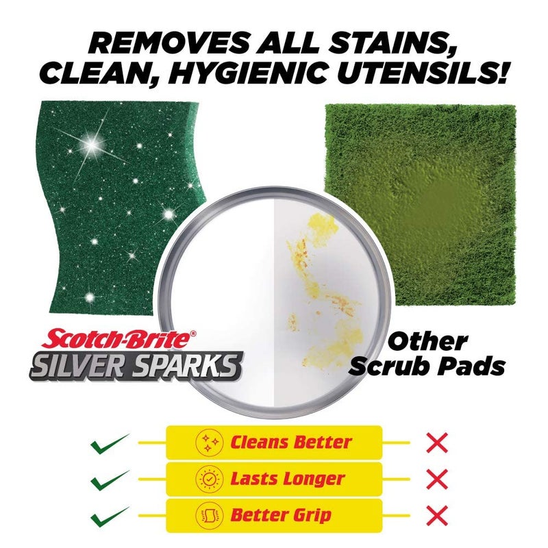 Scotch Brite ScotchBrite NonScratch Sponge Scrub for Ceramics Non Stick Glassware 2 Units ScotchBrite Silver Sparks Scrub pad for dishwashing 3 Units - Image 4