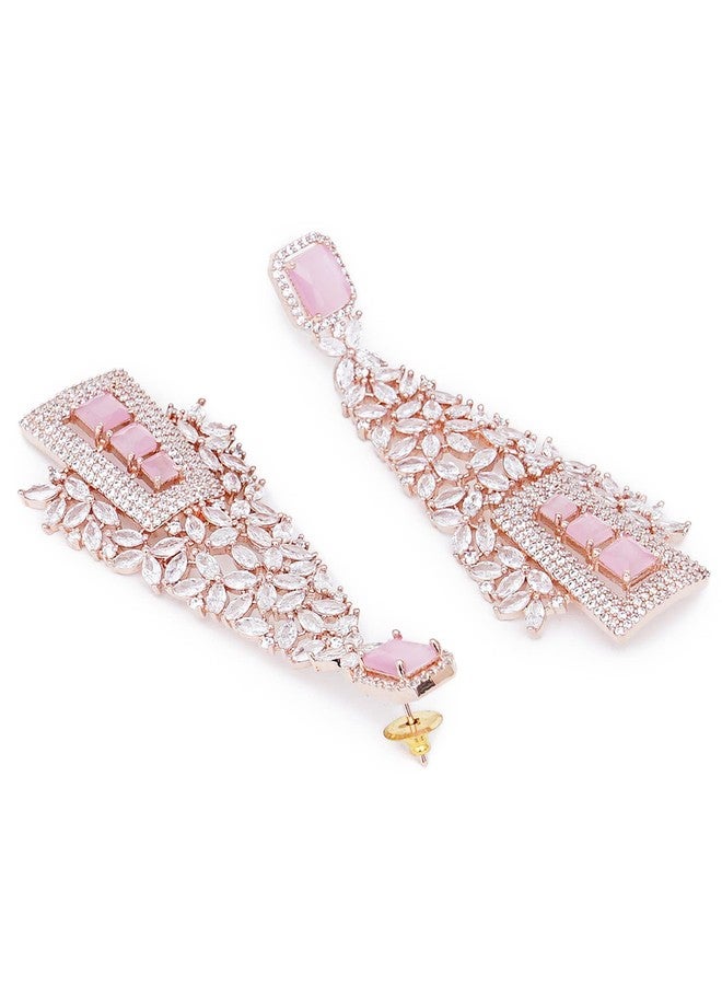 Karatcart Rose Gold Plated American Diamond Studded Dangler Earrings - Womens - Image 4