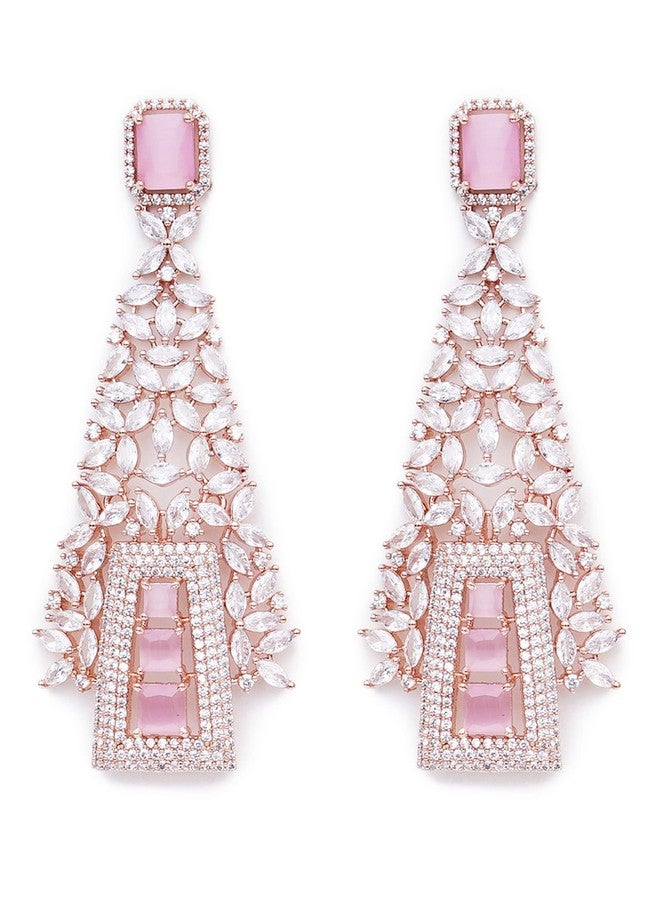 Karatcart Rose Gold Plated American Diamond Studded Dangler Earrings - Womens - Image 1