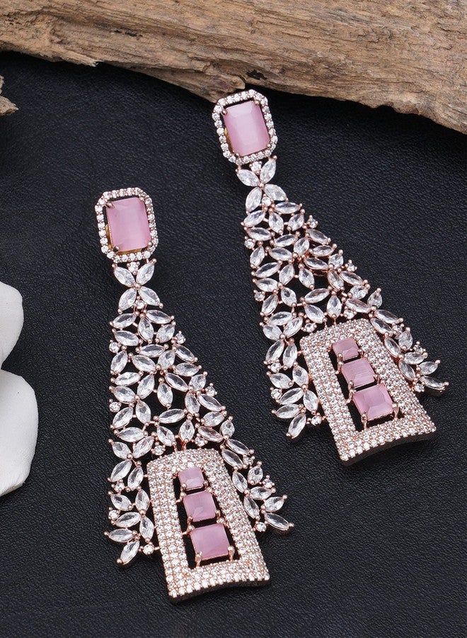 Karatcart Rose Gold Plated American Diamond Studded Dangler Earrings - Womens - Image 3