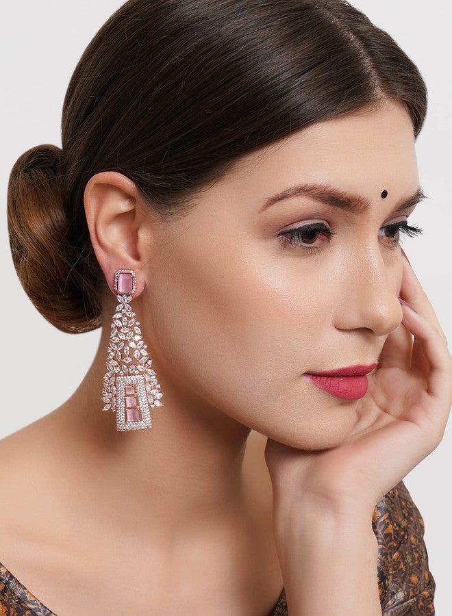 Karatcart Rose Gold Plated American Diamond Studded Dangler Earrings - Womens - Image 2