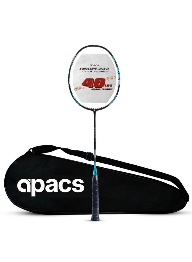 Apacs راكت بادلنتون أباكس فينابي 232 إكسترا باور (40 رطل، 100% جرافيت ياباني من الدرجة الأولى) قوي جدًا احترافي بدون وتر مع غطاء كامل مجاني (أزرق) - Image 1