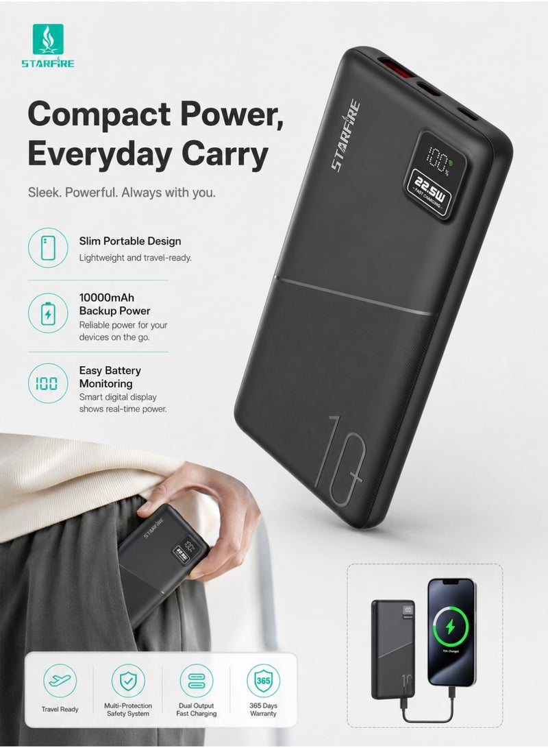 STARFIRE 10000mAh Power Bank, 22.5W Fast Charging Portable Charger with USB-A & Type-C Ports,LED Digital Battery Display ,Compact External Battery Pack for iPhone 17 / 17 Pro / 17 Pro Max / iPhone Air / 16 / 15 / 14 / 13 / 12 Series, Samsung Galaxy S25 / S24 / S23 / S22, iPad, Xiaomi, OnePlus, Huawei - Image 5