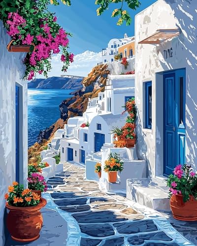 Mrnsiet Paint by Number for Adults Beginners, Easy Seaside Town Paint by Numbers Kits on Canvas, Coastal City Oil Painting Kits Adults' Paint-by-Number Kits for Home Wall Decor 16x20 Inch - Image 1