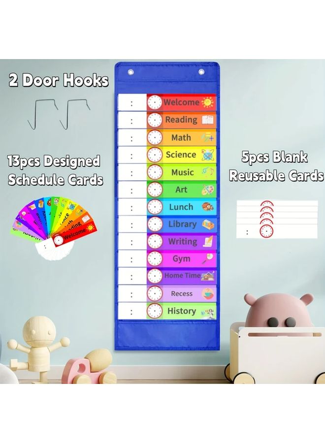 Black Daily Schedule Pocket Chart 13 Pockets with Cards and Door Hooks - Image 5
