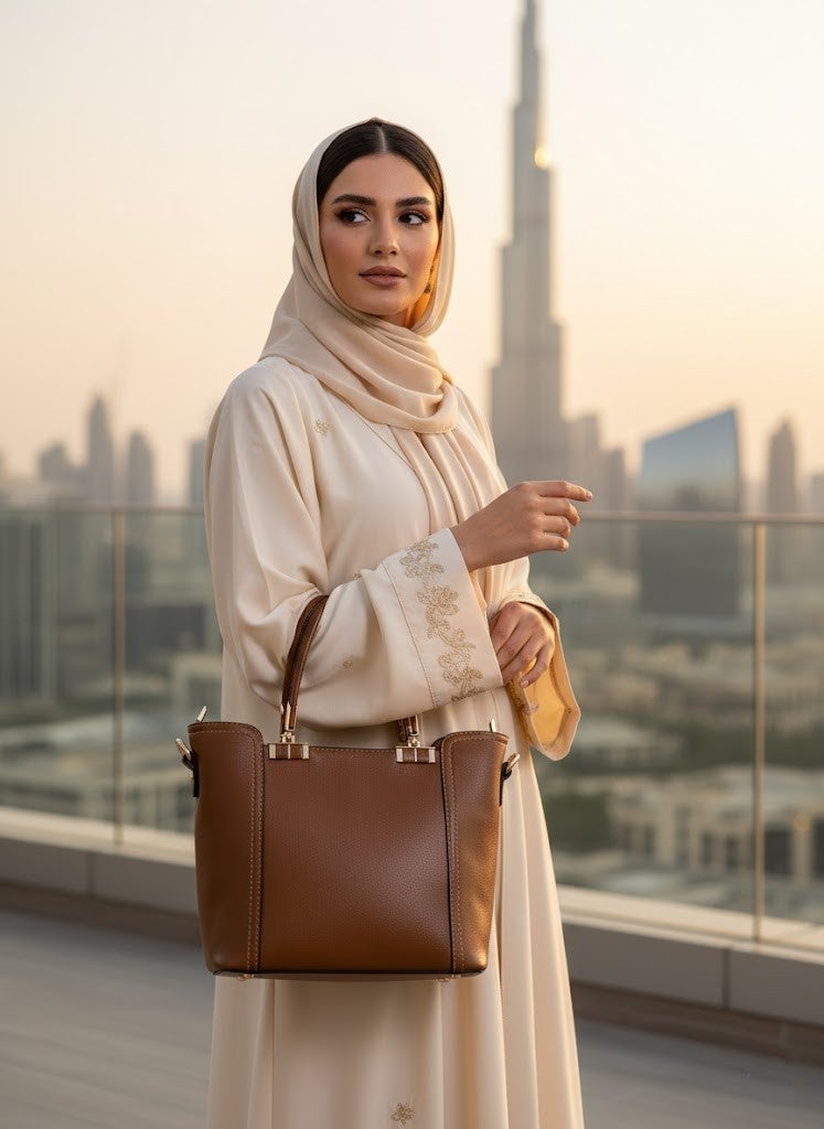 Classic Camel Brown Women's Handbag with Adjustable Shoulder Strap - Image 3