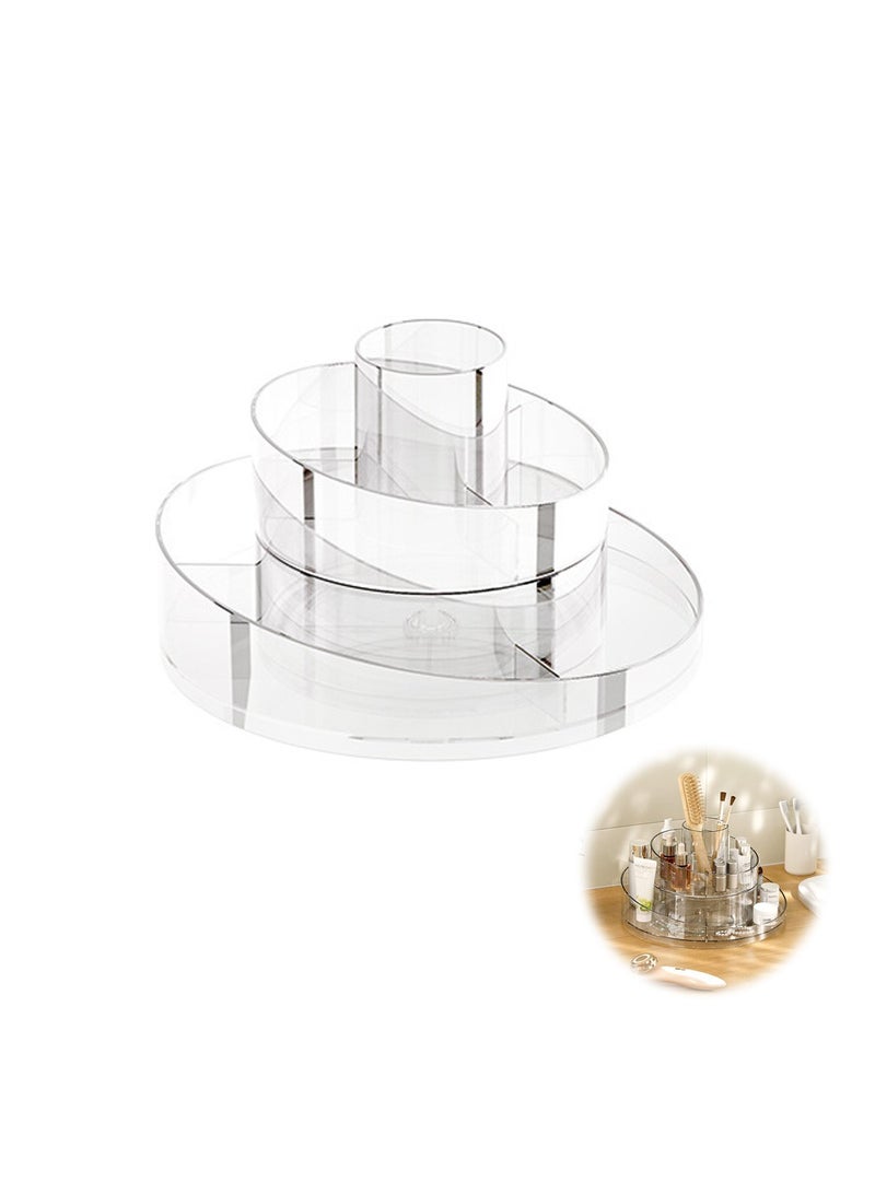 SYOSI 360 Rotating Makeup Organizer, Lazy Susan Turntable Cosmetics Storage, 2 Layers Round Spinning Holder Organizer Case for Lipsticks Perfumes Skincare Clear - Image 1