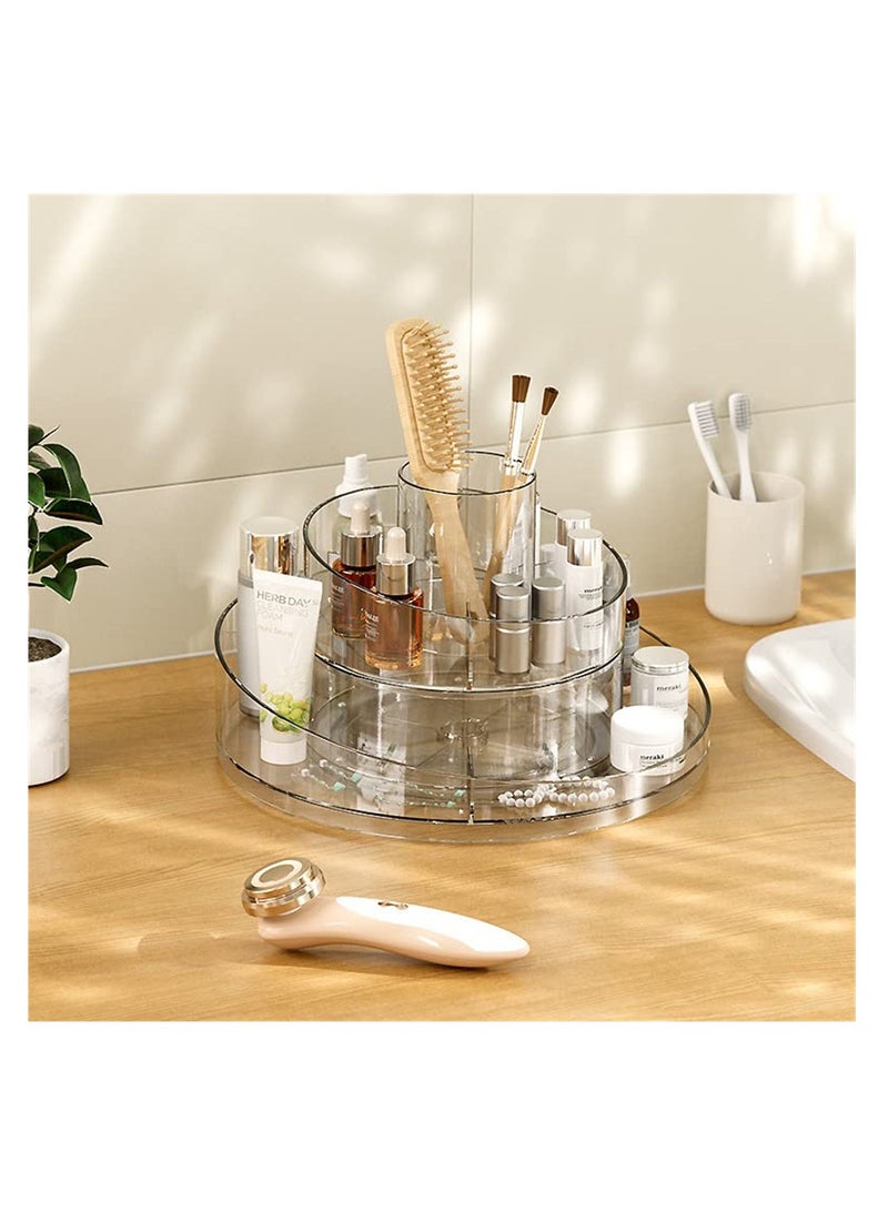 SYOSI 360 Rotating Makeup Organizer, Lazy Susan Turntable Cosmetics Storage, 2 Layers Round Spinning Holder Organizer Case for Lipsticks Perfumes Skincare Clear - Image 5