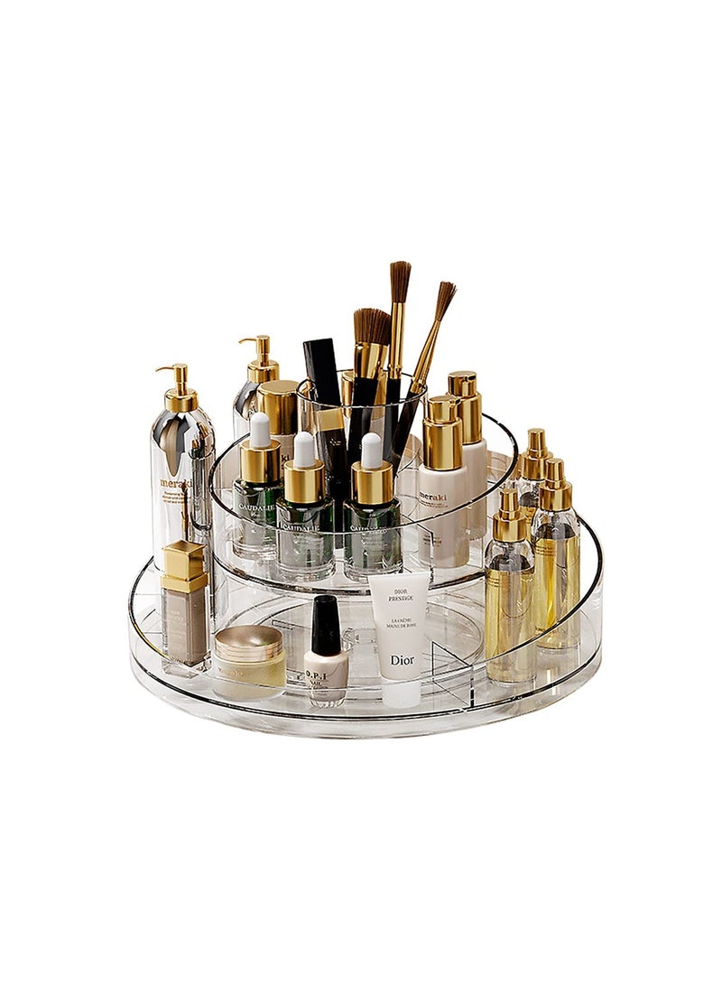 SYOSI 360 Rotating Makeup Organizer, Lazy Susan Turntable Cosmetics Storage, 2 Layers Round Spinning Holder Organizer Case for Lipsticks Perfumes Skincare Clear - Image 2